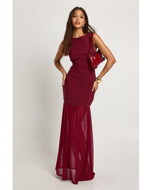 Boohoo Red Sheer Hem Sleeveless Maxi Dress