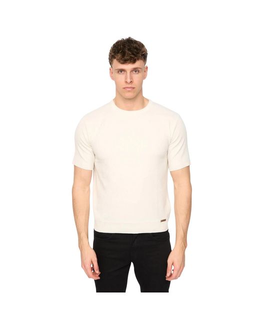 Duck and Cover White Marvela Knitted T-Shirt (Light Stone) for men