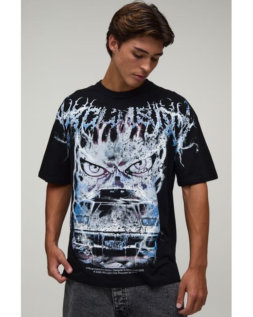 BoohooMAN Blue Oversized Over Seams Car Print T-Shirt for men