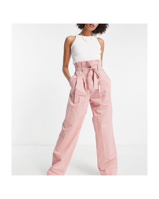 ASOS Pink Tall Stripe Paperbag Waist Trouser