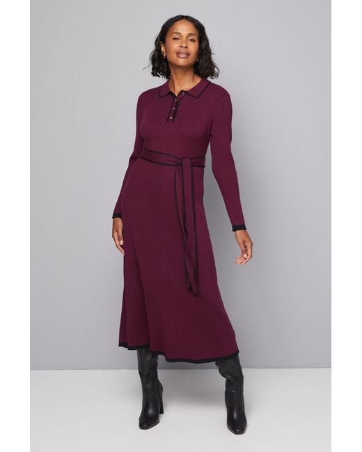 Wallis Purple Tipped Belted Knitted Midi Dress