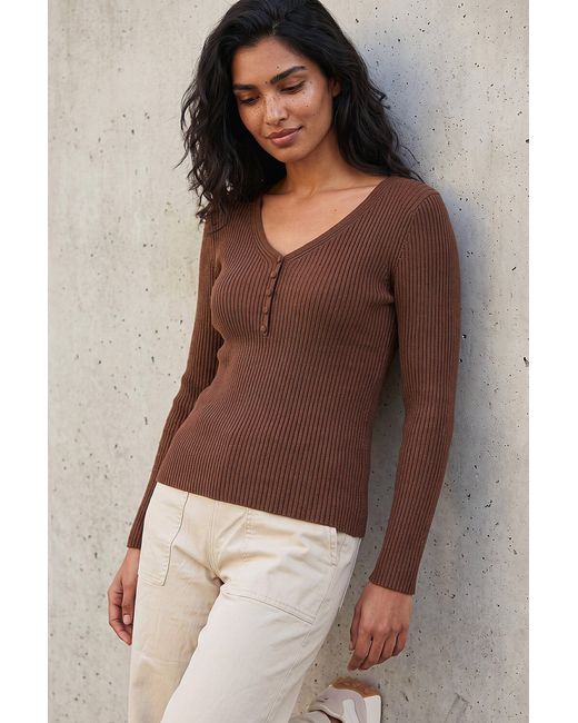 Roman Brown Button Rib Knit Jumper