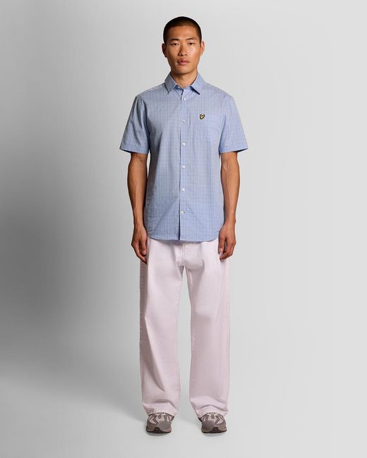 Lyle & Scott Blue Short Sleeve Grid Check Shirt for men