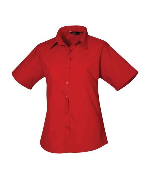 PREMIER Red Ladies Poplin Short-Sleeved Blouse