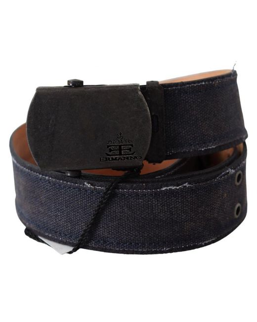 Ermanno Scervino Black Blue Leather Ratchet Buckle Belt