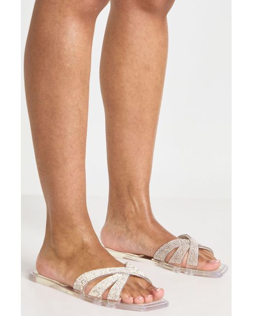 Boohoo Natural Diamante Jelly Cross Over Sliders
