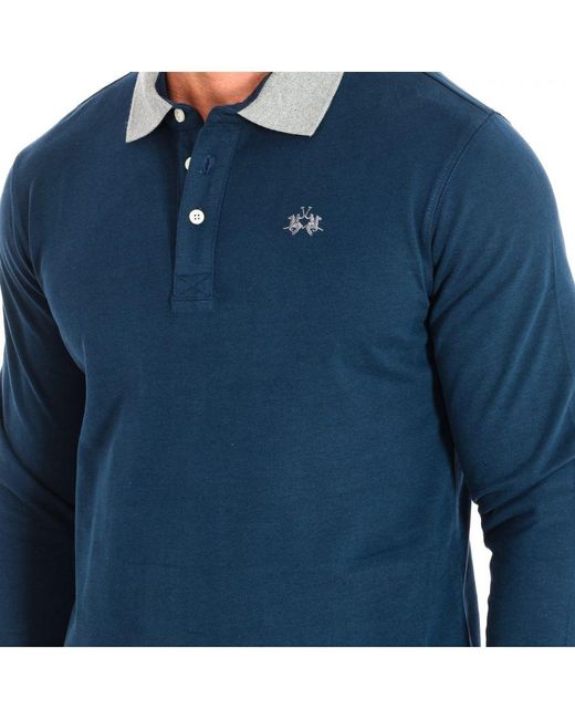 La Martina Blue Long Sleeve Polo Xmp011-Js005 for men