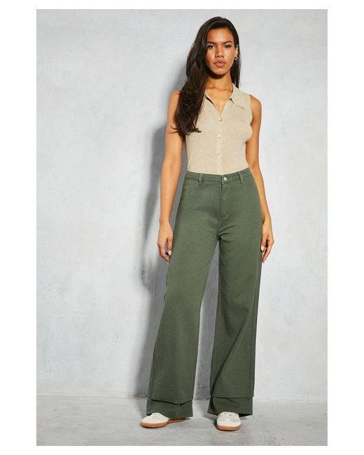 MissPap Green Oversized Folded Hem Detail Trouser