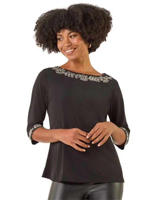 Roman Black Embellished Stretch Tunic Top