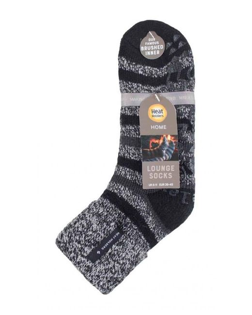 Heat Holders Gray Turnover Thermal Fleece Lined Bed Socks With Non Slip Grips for men