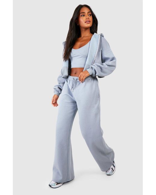 Boohoo Blue Seam Detail Crop Top 3 Piece Hooded Tracksuit