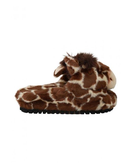 Dolce & Gabbana Brown Elegant Giraffe Pattern Slides For Sophisticated Comfort