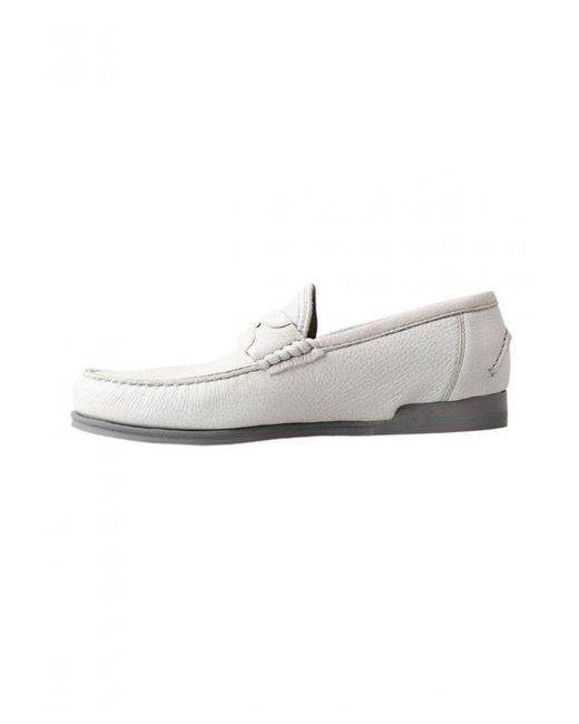 Dolce & Gabbana White Light Leather Loafer Slip On Mocassin Shoes for men