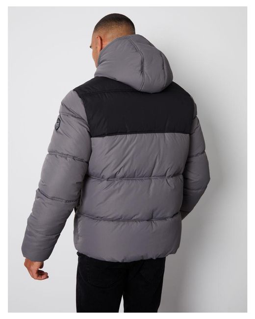 Threadbare Gray Dark 'Fourth' Showerproof Two Tone Hooded Puffer Jacket for men