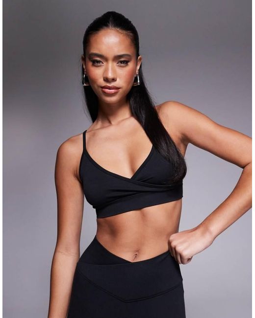 4505 Black Wrap Front Seamless Light Support Sports Bra