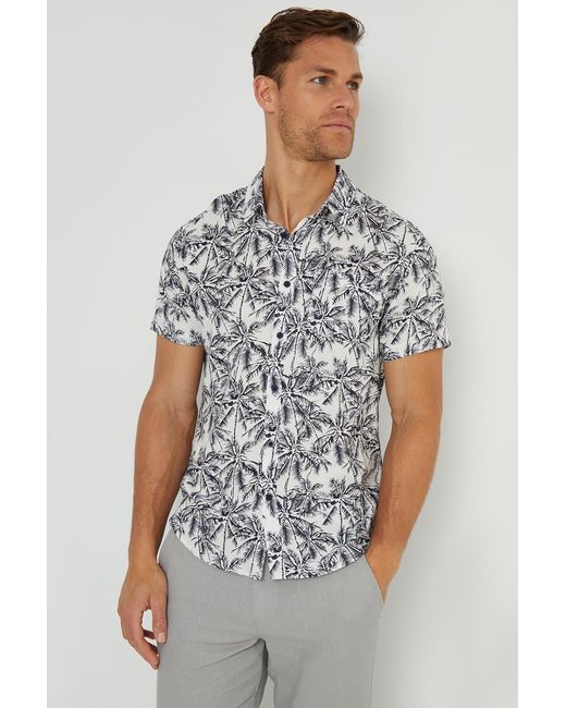 Threadbare White 'Dormy' Tropical Print Short Sleeve Shirt for men