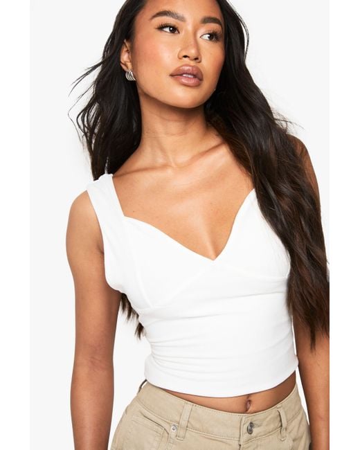Boohoo White Super Soft Sleeveless Plunge Front Top