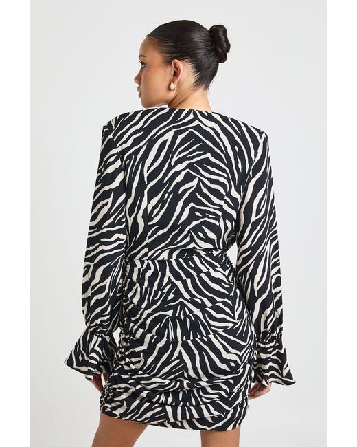 Boohoo Black Zebra Print Chiffron Cowl Neck Shirt Dress