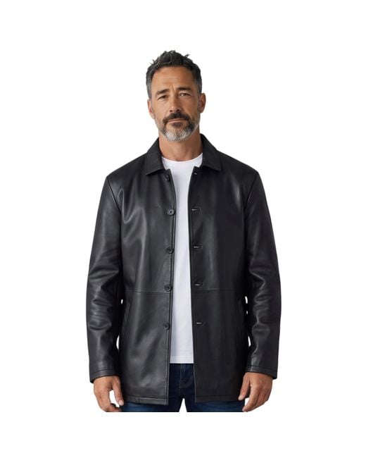 Infinity Leather Black Long Collared Car Coat Jacket for men