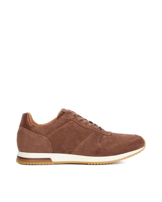 Dune Brown Trilogy Wf Wide Fit Suede Lace Up Trainers for men