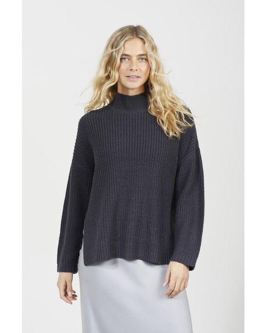 Brave Soul Blue Fisherman Knit Funnel Neck Jumper