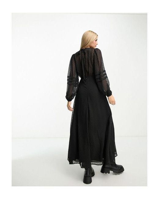 Miss Selfridge Black Dobby Chiffon Long Sleeve Maxi Dress