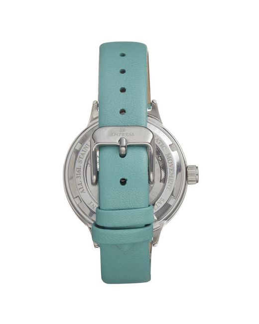 Empress Metallic Alice Automatic Mop Skeleton Dial Leather-Band Watch