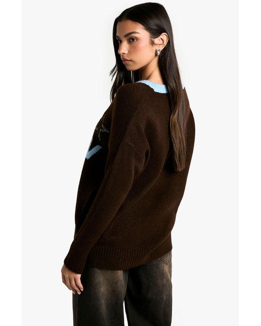 DSGN Studio Black Embroidered Oversized V Neck Knitted Jumper