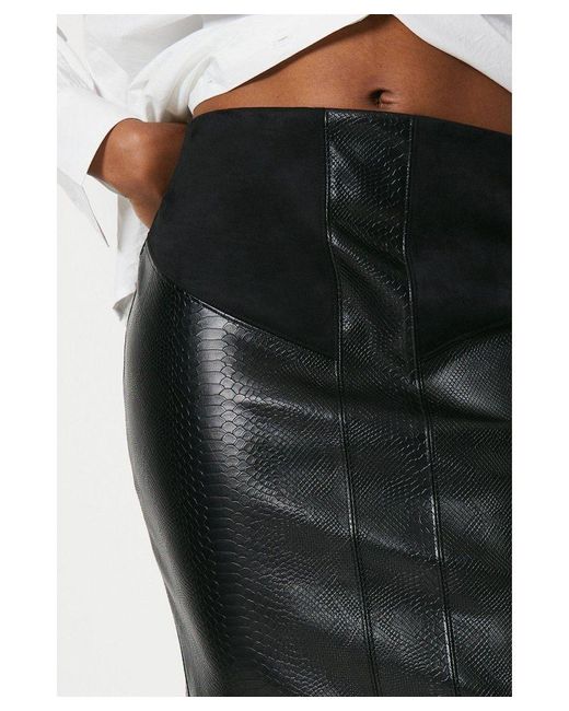 Warehouse White Faux Leather Snake Pencil Skirt