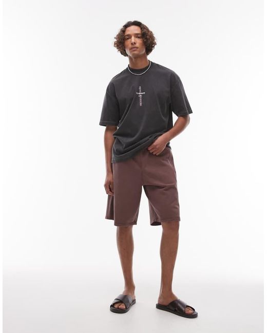 Topman Brown Long Short With Textured Panel for men