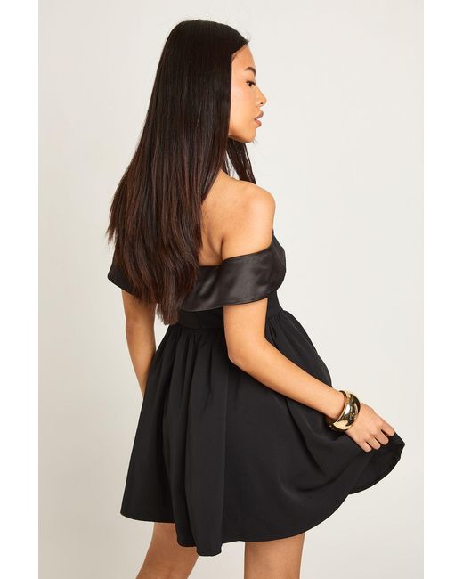 Boohoo Black Petite Off The Shoulder Skater Mini Dress