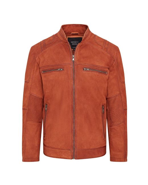 Infinity Leather Orange Buff Cafe Racer Biker Jacket for men