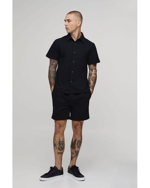 BoohooMAN Black Slim Fit Shirt And Short Set for men