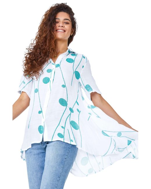Roman Blue Spot Print Button Through Shirt