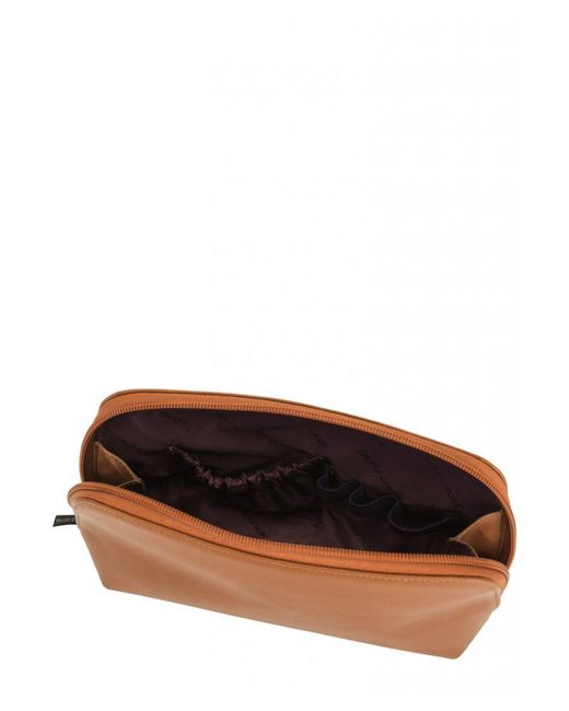 Smith & Canova Brown Soft Grain Leather Zip Top Cosmetic Bag