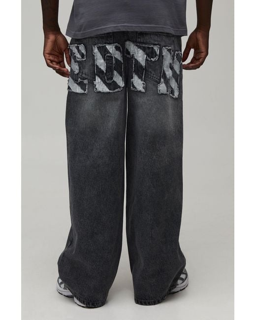 BoohooMAN Black Zebra Applique Baggy Fit Jeans for men