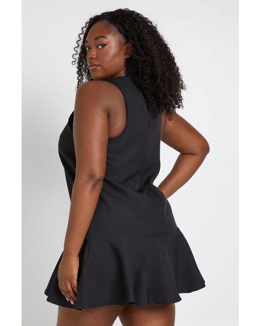 Boohoo Black Plus Racer Neckline Frill Hem Mini Dress