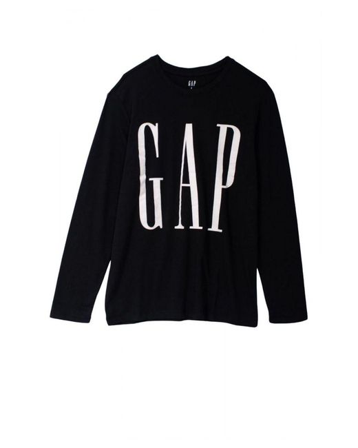 Gap Black Long Sleeve T-shirt Logo Front Cotton for men