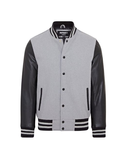 Infinity Leather Gray Letterman Baseball Wool Varsity Bomber Jacket for men