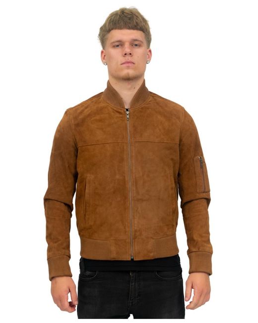 Infinity Leather Brown Goat Suede Ma-1 Bomber Jacket-Auckland for men
