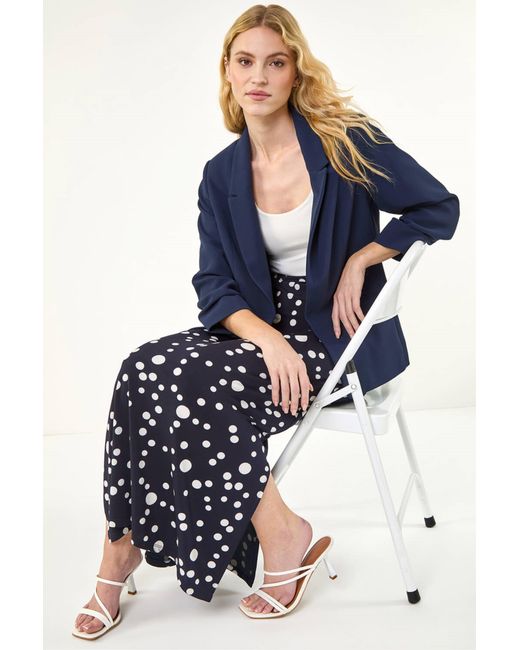Roman Blue Ruched 3/4 Sleeve Blazer Jacket