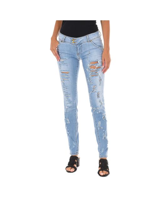 Met Blue Long Denim Pants Worn And Torn Effect 10Dbf0094