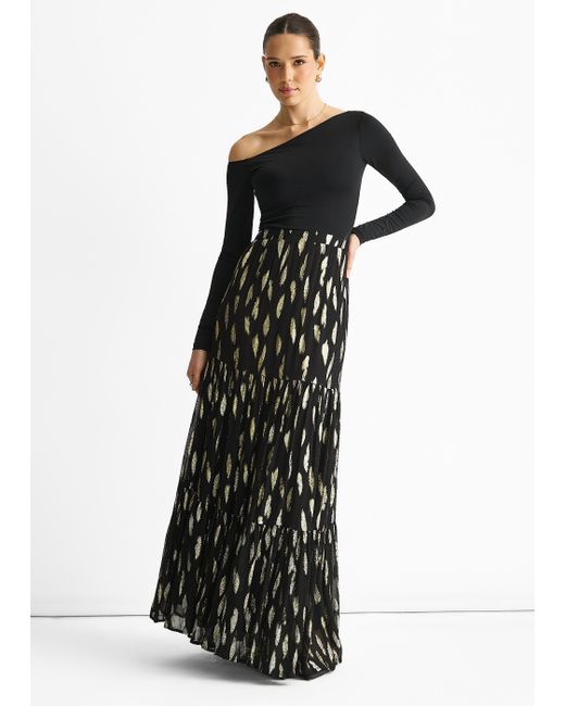 Gini London Black Clipped Jacquard Tiered Maxi Skirt