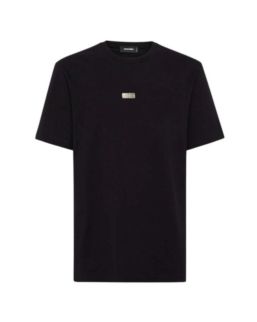 DSquared² Black Small Metal Logo T-Shirt Cotton for men
