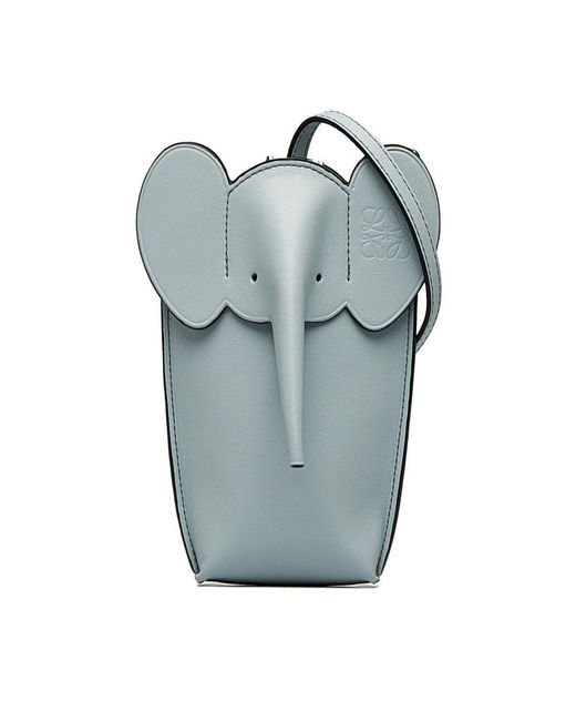 Loewe Vintage Elephant Pocket Crossbody Bag Blue Calf Leather