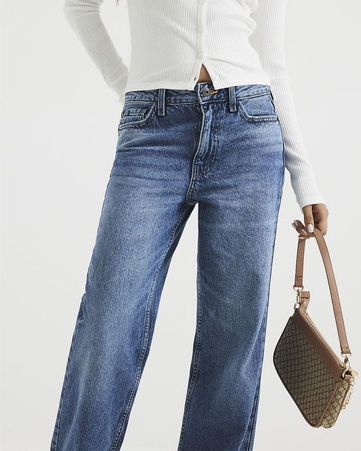 River Island Blue Straight Jeans Petite Relaxed Cotton