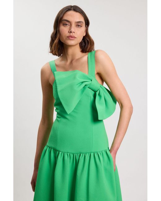 Karen Millen Green Bow Detail Drop Waist Midi Dress