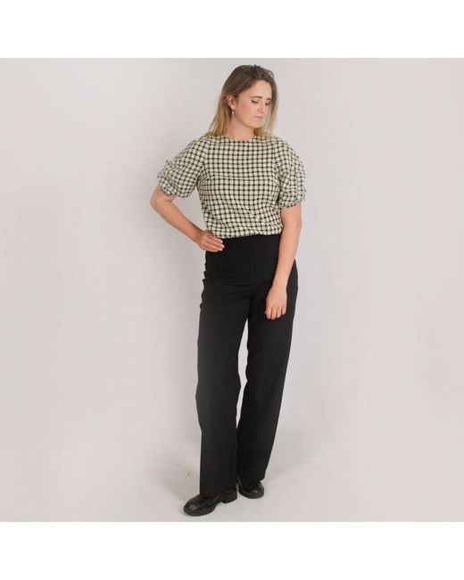 M&CO. Black Check Puff Sleeve Top