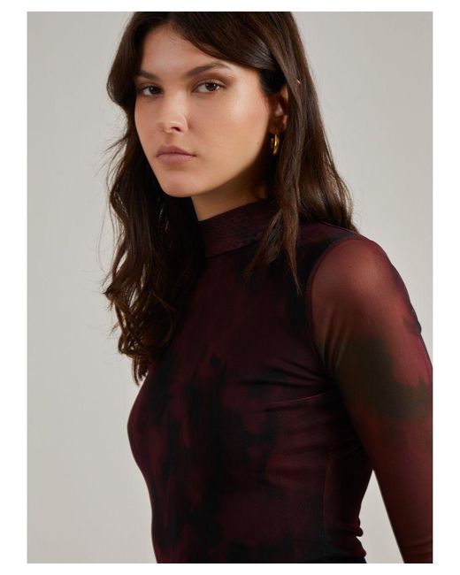 Pink Vanilla Purple Smudge Print Long Sleeve Mesh Bodysuit