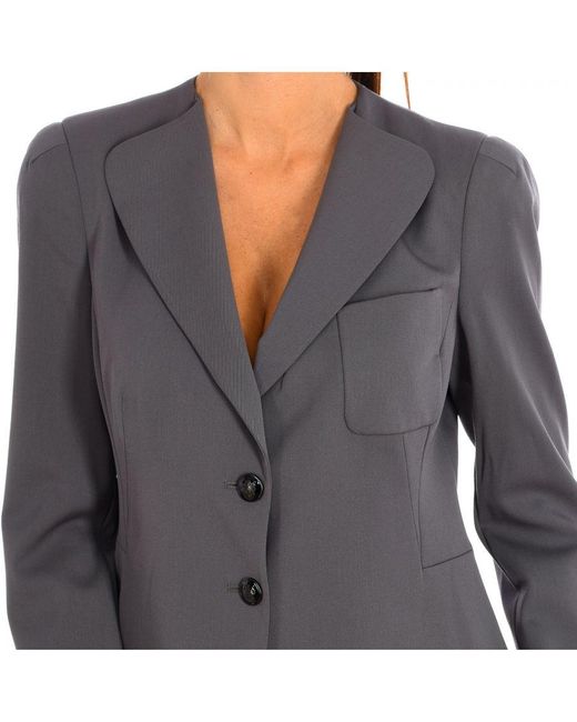 Emporio Armani Blue Womenss Buttoned Blazer With Lapel Collar S2G07Ts2001